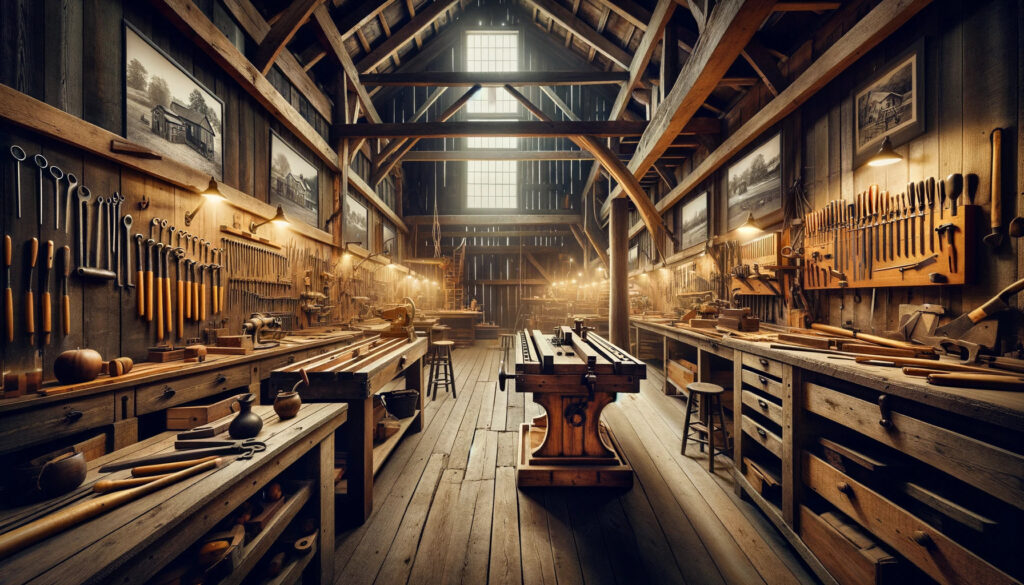 The-background-should-pay-tribute-to-the-rich-history-of-woodworking-depicting-a-barn-like-works