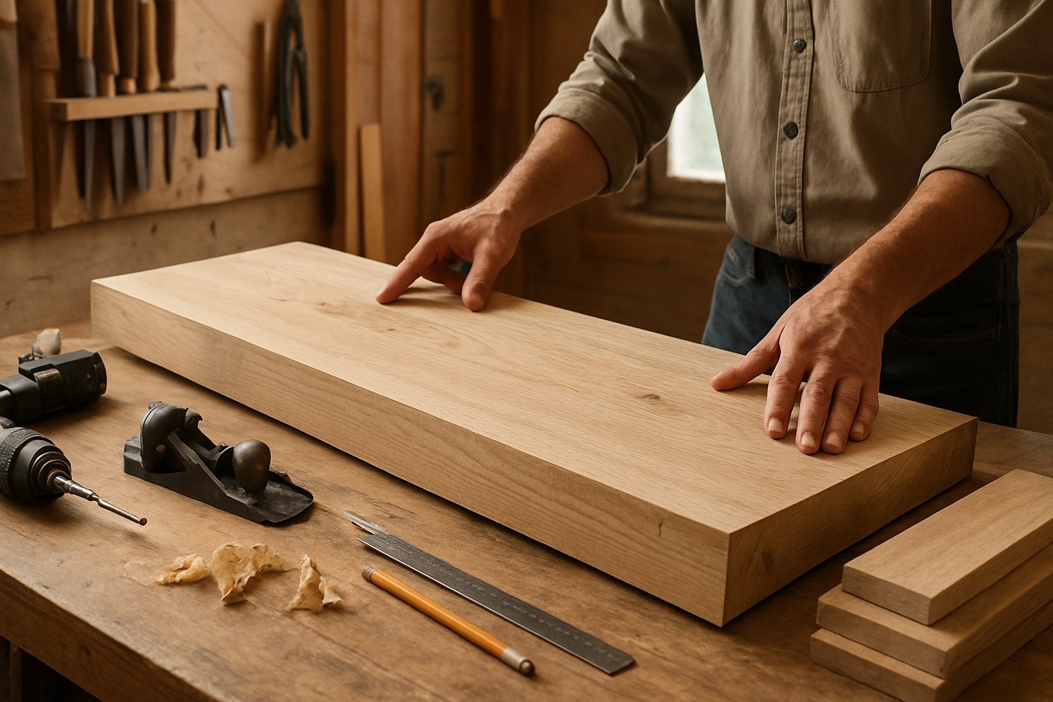 Illustrative woodworking scene for How Long Should Wood Acclimate Before a Woodworking Project?
