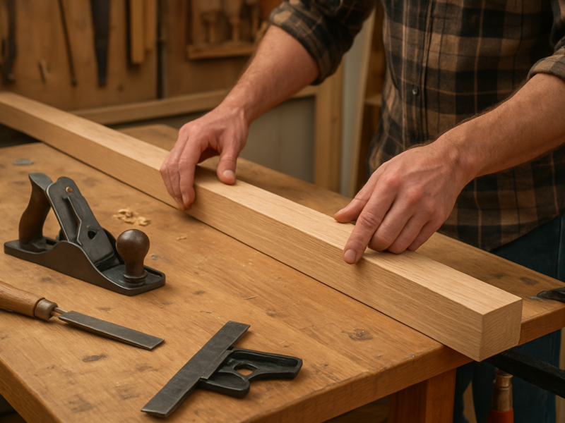 Illustrative woodworking scene for How to Check a Board for Cup, Bow, Twist, and Crook