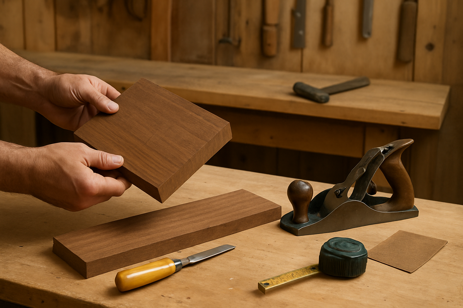 Illustrative woodworking scene for How to Choose Your First Hardwood Without Overspending