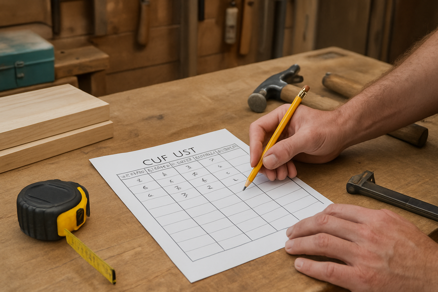 Illustrative woodworking scene for How to Make a Woodworking Cut List That Actually Saves Material