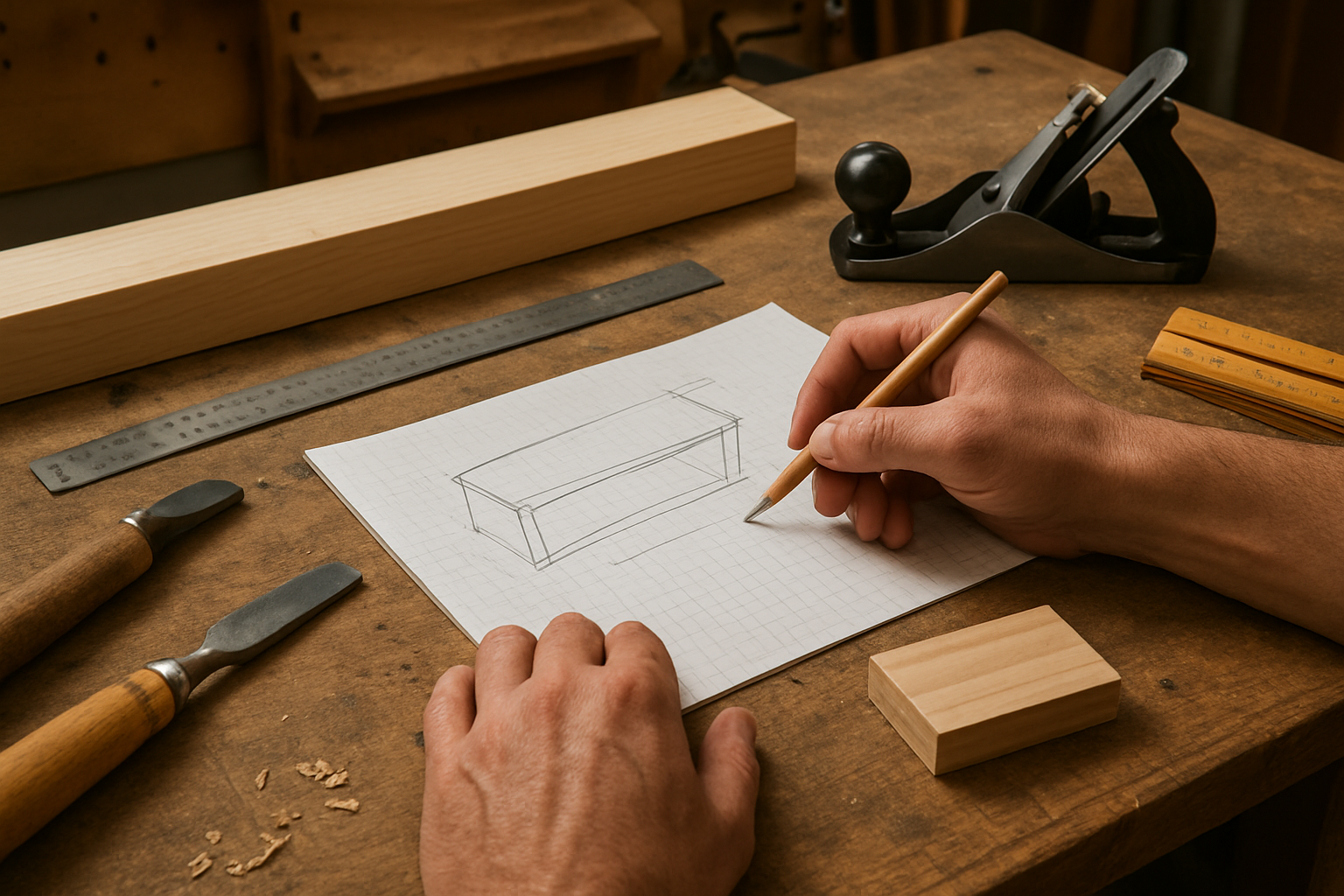 Illustrative woodworking scene for How to Plan a Woodworking Project Before Making the First Cut