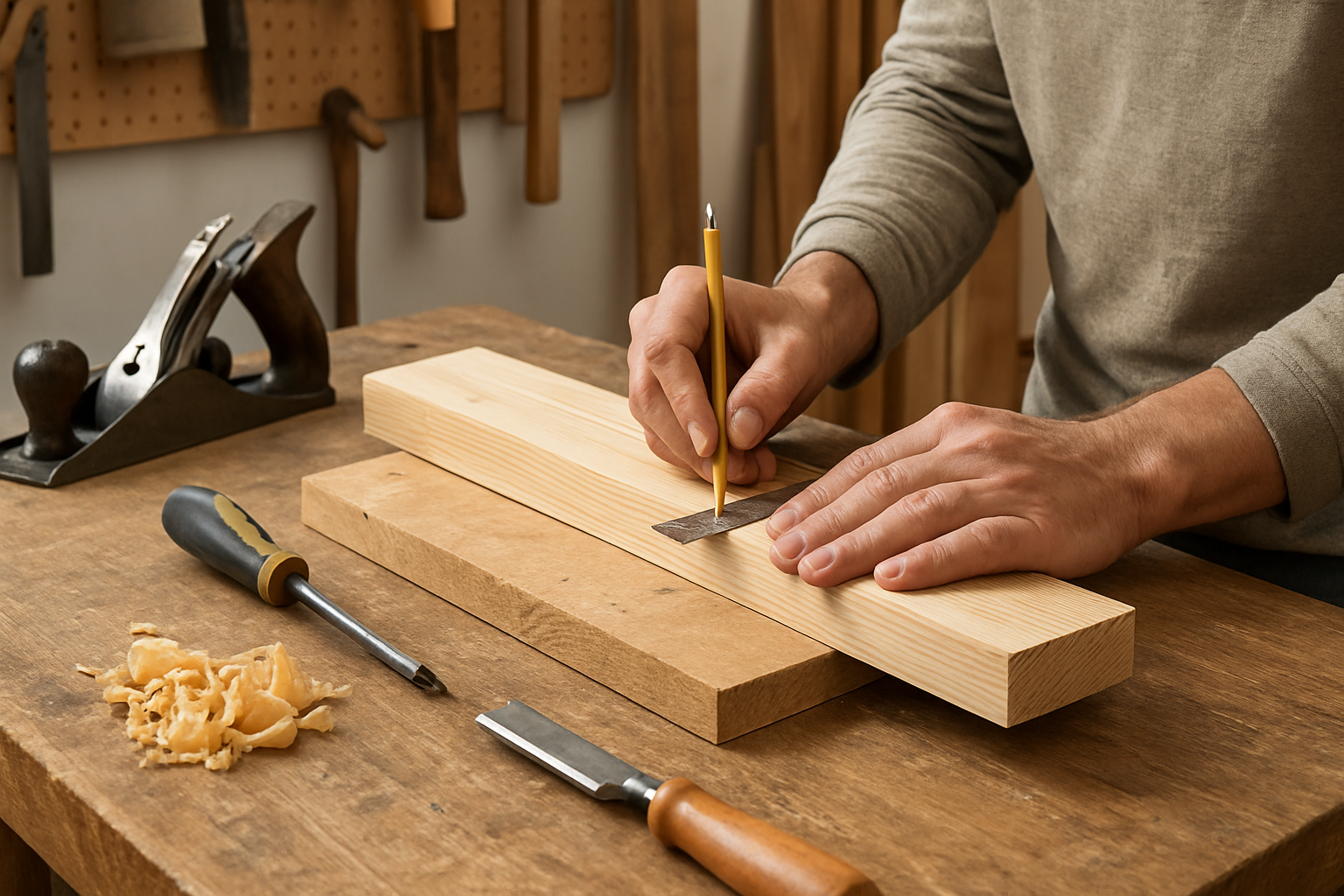 Illustrative woodworking scene for How to Practice Woodworking Without Wasting Expensive Lumber