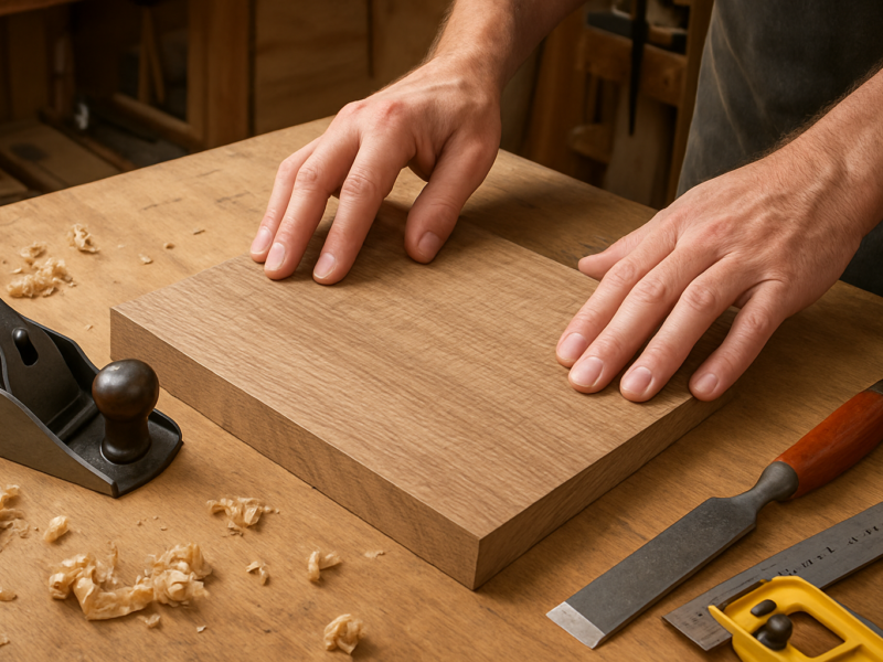 Illustrative woodworking scene for How to Read Wood Grain Direction Before Cutting or Planing