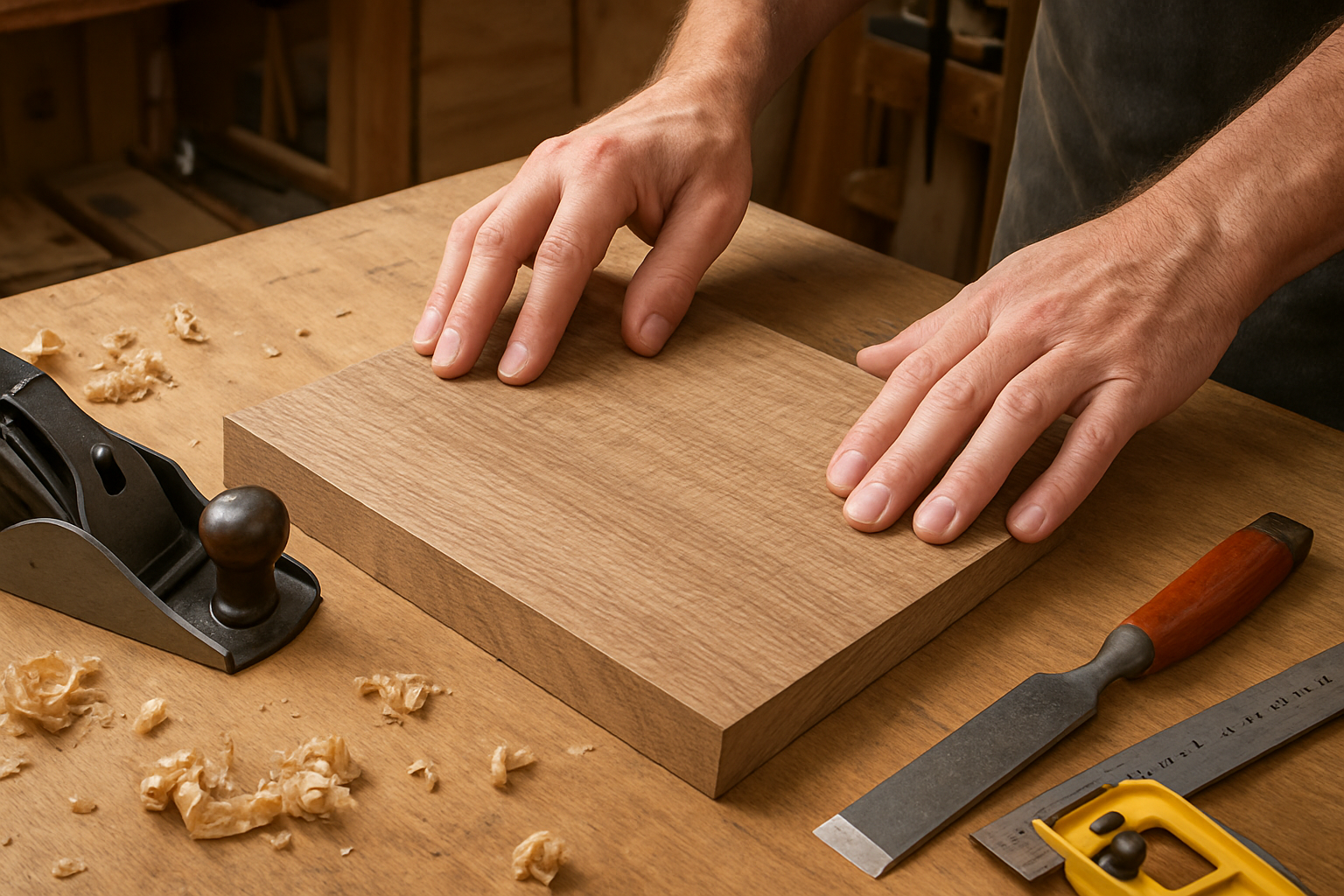 Illustrative woodworking scene for How to Read Wood Grain Direction Before Cutting or Planing