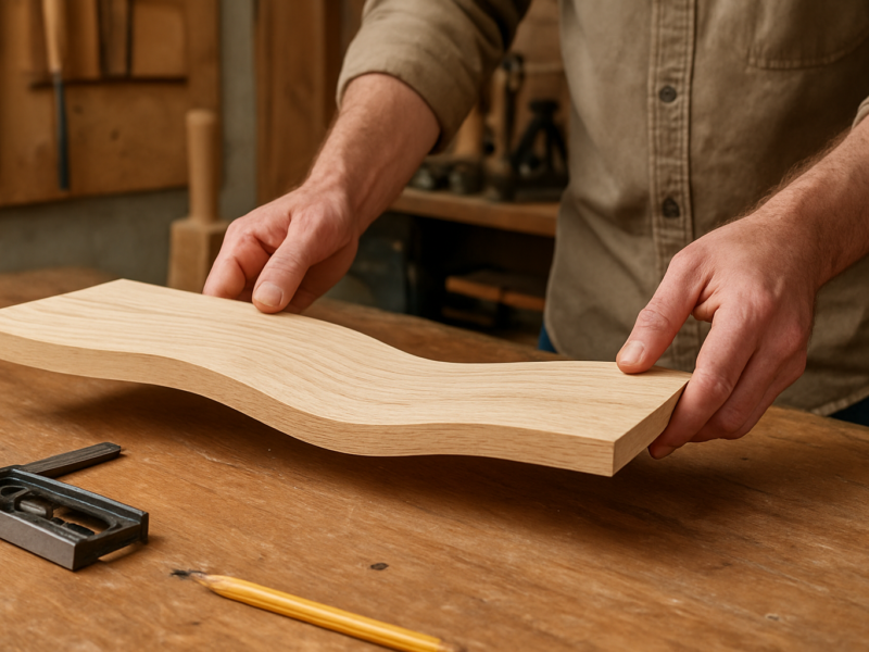 Illustrative woodworking scene for How to Tell When a Board Is Too Warped to Use